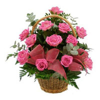 Deliver 12 Pink Roses Basket of Beautiful Roses in Bangalore. Diwali Flowers in Bangalore