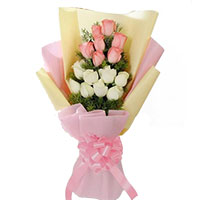Send Rakhi Flowers Online, Pink White Roses Bouquet 24 flowers