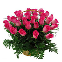 Rakhi Gift of Pink Roses Basket 36 Flowers to Bangalore