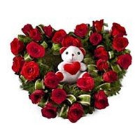Deliver Online Teddy in Red Roses Heart 24 Flowers to Bangalore