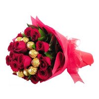 Order for 16 pcs Ferrero Rocher and 24 Red Roses to Bangalore along with Diwali Flowers Bouquet in Bangalore