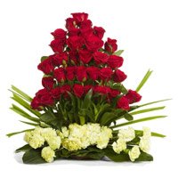 Basket of 50 Red Roses 25 Yellow Carnations Flower to Bengaluru on Friendship Day for your friend