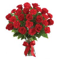 Place order to send Red Rose Carnation Vase 24 Flowers to Bengaluru for Friendship Day