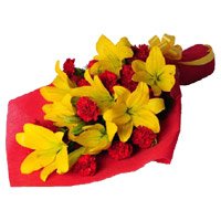 Order 4 Orange Lily 12 Red Carnation Flower Bouquet Bangalore for Friendship Day