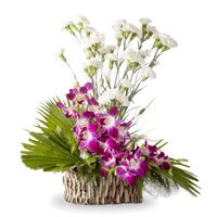 Send 10 Orchid 15 White Carnation Flower Basket Bengaluru on Friendship Day