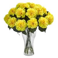 Send New Year Flowers to Bangalore. Yellow Carnation Vase of 24 Flowers in Bangalore Online
