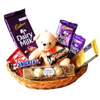 Send Exotic Chocolate Basket With 6 Inch Teddy in Bangalore. Diwali gifts in Manipal