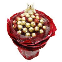 Online Gift of 24 Pcs Ferrero Rocher 6 Inch Teddy Bouquet and Gifts to Bangalore 