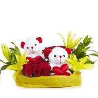 Deliver Online Flowers to Bengaluru - Rose Lily Teddy