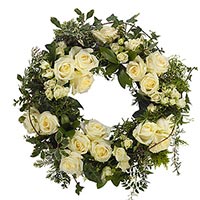 Online Flowers to Bangalore : White Roses Wreath to Bangalore : Condolence Flowers to Bangalore