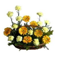 Place order for Yellow Gerbera White Carnation Basket 20 Diwali Flowers to Bangalore Online