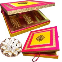 Deliver Gifts to Bangalore. send Fancy Dry Fruits Box of MDF 1 Kg with 250 gm Kaju Katli Sweets