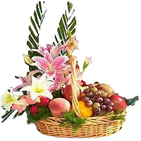Fresh Fruits Delivery Bangalore, 8 Mix Lily with 2 Kg Fresh Fruits Basket