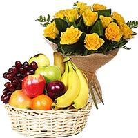 Order 10 Yellow Rose Bunch 2 Kg Fresh Fruit Basket Delivery Bangalore