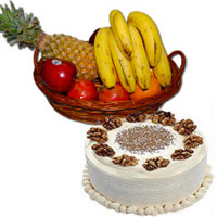 Send Online 1 Kg Fresh Fruits Basket with 500 gm Vanilla Cakes to Bengaluru on New Year