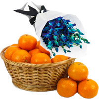 Send Gift to Bangalore as Blue Orchid Bunch 10 Flowers Stem with 18 pcs Fresh Orange