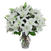 Deliver Online White Lily in Vase 8 Flower Stems in Bengaluru on Friendship Day