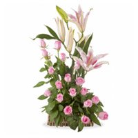Send Friendship Day Flower in Bengaluru. Order 4 Pink Lily 20 Pink Roses Basket