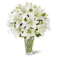 Send White Asiatic Lily in Vase 10 Flower Stems in Bengaluru
