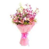 Send Pink Lily Purple Orchid Bouquet 12 Flowers in Bangalore on Friendship Day