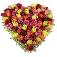 Fresh Diwali Flowers in Bangalore for your relatives incorpoaret with Mixed Roses Heart of 50 Flowers