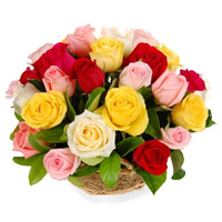 Same Day Delivery of Diwali Flowers in Bangalore comprising of Mixed Roses Basket of 24 Flowers to Bengaluru