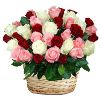 Online Flowers of Red Pink White Roses Basket 50 Flowers to Bangalore on Rakhi