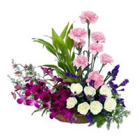 Deliver Online Orchids Carnations and Roses Arrangement of 18 Flowers to Bangalore on Rakhi