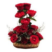 Online gift of Red Roses Basket 12 Flowers to Bangalore on Rakhi