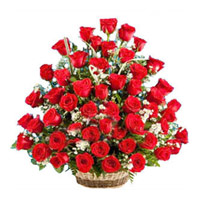 Buy Online Diwali Flowers to Bangalore made up of Red Roses Basket 50 Flowers to Bengaluru