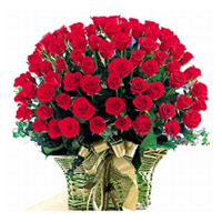 Buy Online New Year Flowers in Bangalore incorporate with Red Roses Basket 75 Flowers to Bangalore