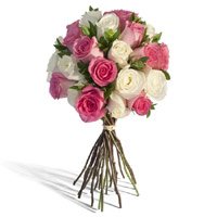 Send Rakhi Special Gift of White Pink Roses Bouquet 24 flowers to Bangalore, Send Flowers in Bangalore