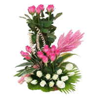 Deliver Online White Pink Roses Basket 30 Diwali Flowers to Bangalore