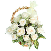 Online Flower Delivery Same Day in Bangalore, White Roses Basket 12 Flowers