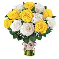 Deliver Diwali Flowers to Bangalore like Yellow White Roses Bouquet 12 Flowers in Bengaluru