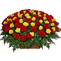 Send Red Yellow Roses Basket 100 Online Diwali Flowers to Bangalore