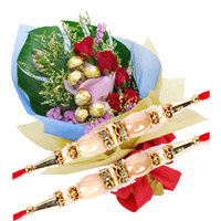 Send 6 Red Roses 10 Pcs Ferrero Rocher Bouquet to Bangalore on Rakhi. Send Rakhi Gifts to Bangalore