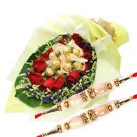 Rakhi gifts to Bangalore with 12 Red Roses 10 Ferrero Rocher Bouquet in Bangalore