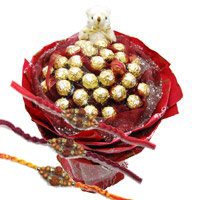 Rakhi Delivery to Bangalore with Gifts of 24 Pcs Ferrero Rocher 6 Inch Teddy Bouquet