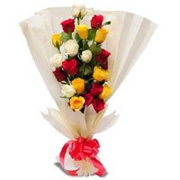 Best Diwali Flowers in Belgaum comprising Mix Roses Bouquet in Crepe Wrap 12 Flowers in Bengaluru