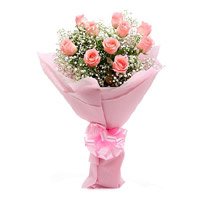 Deliver New Year Roses to Bangalore including Pink Roses Crepe 15 Flowers in Bangalore