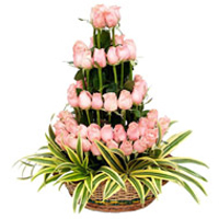 Send Pink Flower Basket 50 Flowers to Bangalore on Rakhi