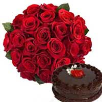 Deliver Friendship Day Gifts to Bangalore. Order 24 Red Roses Bunch with 0.5 kg Chocolate Cake