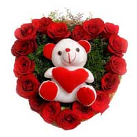Online Deliver 17 Red Roses and 6 Inch Teddy Heart with Diwali Gifts in Bangalore