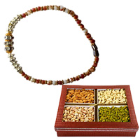 Silver Brasslet Fancy Rakhi 003 and 500 gm Mix Dry Fruits with Roli Tikka