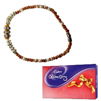 Silver Brasslet Fancy Rakhi 003 and Cadbury Celebration Pack with Roli Tikka