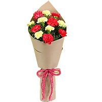 Pink Yellow Carnation Bouquet 10 Flowers. Send New Year Flowers in Bangalore