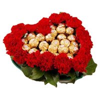 Online florists in Bangalore to send 24 Red Carnation Flowers with 24 Ferrero Rocher Heart Arrangement