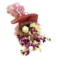 Deliver New Year Flowers in Bengaluru including 6 Orchid 6 Yellow Carnation Flower Bouquet Online Bangalore