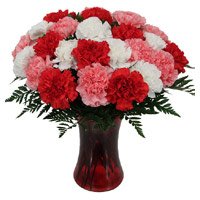Deliver Red Pink White Carnation Vase with 24 Rakhi Flower to Bangalore